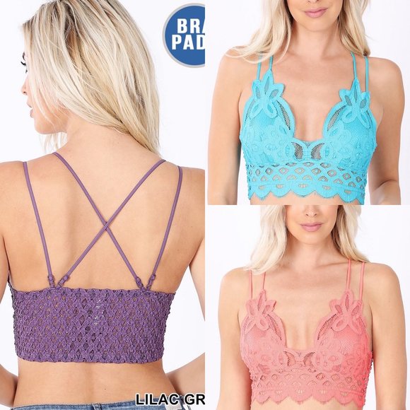 Other - Lace Crochet Cross Back Bralette Crop Top